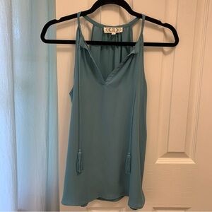 Pink Rose Green Tie Front Scoop Neck Tank Top